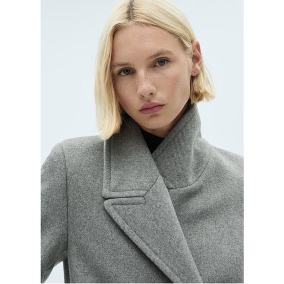 MANGO NWT Gray Lapels Wool Trench Coat Oversized Double Breasted Long Wool Coat - Picture 5 of 14